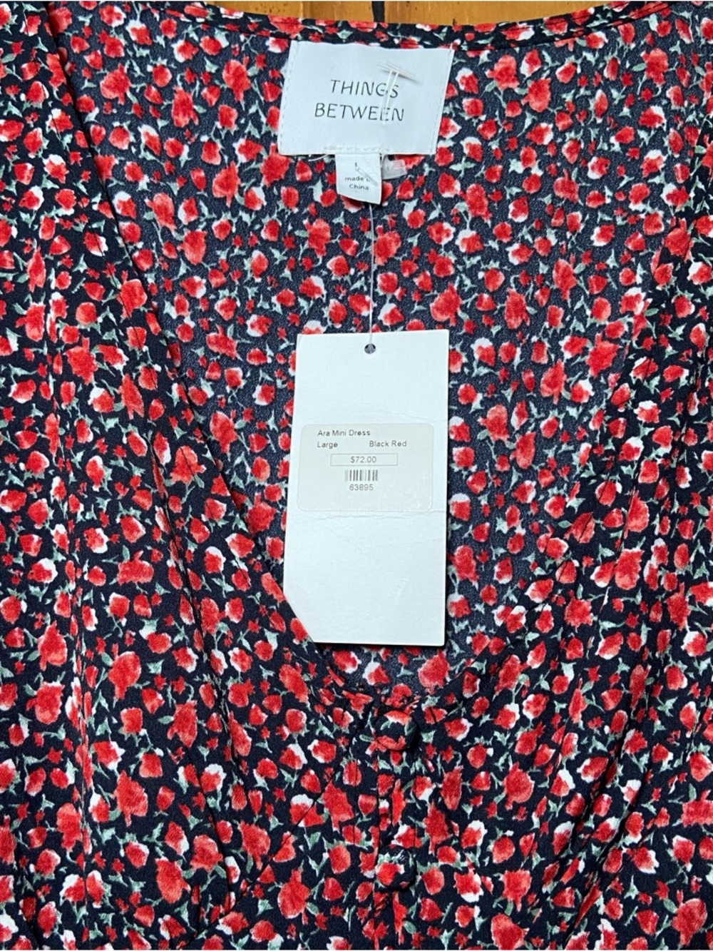 Things Between Ara Mini Dress NWT Red Black L 90’s Floral Boho - Picture 6 of 7